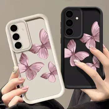 Для Samsung S25 S24 FE S23 S22 Ultra S21 S20 FE A54 A53 A52 A35 A34 A15 A14 5G чехол для телефона противоударный бабочка мягкий силиконовый чехол Samsung S24 чёрный