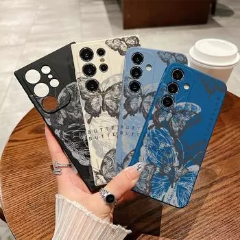 Для Samsung S24 S23 S22 Ultra S21 S20 FE A54 A53 A52 A51 A34 A15 A13 5G чехол для телефона противоударный мягкий цветной чехол из ТПУ с бабочкой Samsung S24 Ultra чёрный
