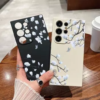 Для Samsung S24 S23 S22 Ultra S21 S20 FE A15 A55 A54 A53 A52 A34 A14 A13 противоударный мягкий чехол из ТПУ с цветочным принтом Samsung A15 5G чёрный