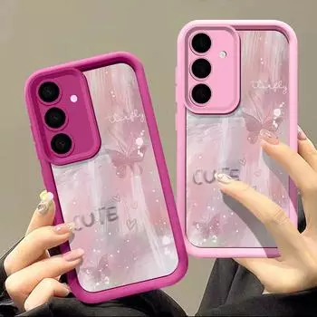 Для Samsung S25 S24 FE S23 Ultra S22 Plus S21 S20 FE A54 A53 A52 A35 A34 A14 5G чехол для телефона розовая бабочка ударопрочный силиконовый чехол TPU Samsung S24 чёрный