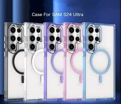 Для Samsung S25 S24 Ultra Plus S23 Fe A55 A54 A35 A34 A25 A15 A13 5g акриловый прозрачный беспроводной зарядный магнитный жесткий ударопрочный металлический чехол-кольцо для объектива Samsung S24 чёрный