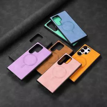 Для Samsung S24 Ultra S23 FE A55 A54 A35 A34 A25 A15 A14 5G Роскошный винтажный кожаный чехол для MagSafe противоударный жесткий чехол для телефона Samsung S24 синий