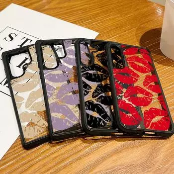 Для Samsung S24 Ultra S23 Plus A55 A54 A35 A34 A15 5G противоударный тонкий акриловый чехол с мягкими краями и узором в виде губ, прозрачный чехол для телефона Samsung S24 дубильная кора