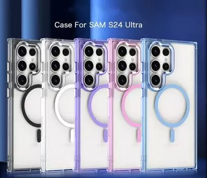 Для Samsung S25 S24 Ultra S23 Plus A56 A16 A55 A26 A35 A25 A15 для Magsafe чехол для телефона акриловый прозрачный магнитный противоударный металлический защитный чехол для объектива Samsung S24 чёрный