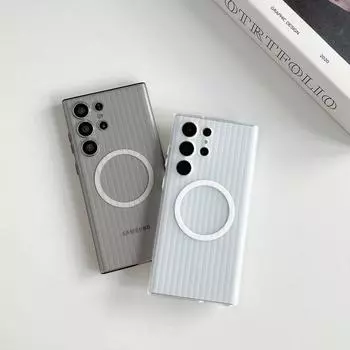 Для Samsung S24 Ultra S23 Plus чехол с 3d вертикальной полосой противоударный магнитный матовый жесткий ПК для Magsafe прозрачный чехол для телефона Samsung S24 чёрный