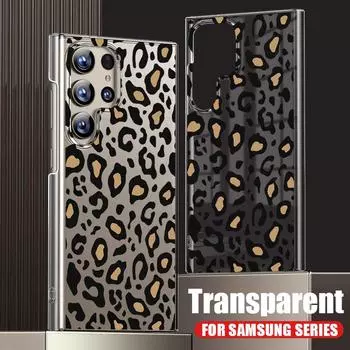 Для Samsung S24 Ultra S23 Plus S21 S20 FE A54 A52 A34 чехол противоударный стильный тонкий чехол с леопардовым узором жесткий прозрачный чехол для телефона из ПК Samsung S20 FE коричневый