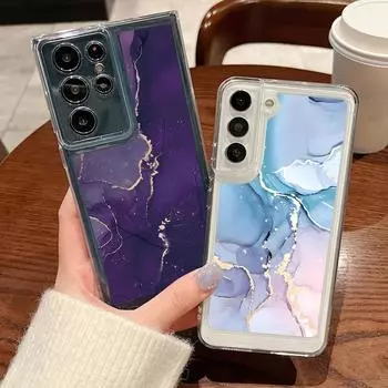 Для Samsung S24 Ultra S23 Plus S22 S21 S20 FE A54 A53 A35 A34 A32 A14 чехол для телефона с мраморной текстурой противоударный прозрачный силиконовый мягкий чехол Samsung S24 Ultra чёрный