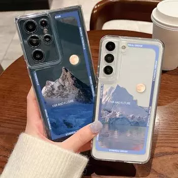 Для Samsung S24 Ultra S23 Plus S22 S21 FE S20 A55 A54 A53 A52 A35 A34 A15 чехол «Снежная гора закат» противоударный мягкий прозрачный силиконовый чехол для телефона Samsung S24