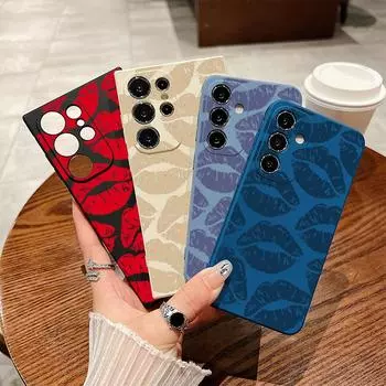 Для Samsung S25 Ultra S24 FE S23 Plus S22 S21 S20 FE A56 A36 A55 A16 A06 A05 A54 A53 A34 A13 чехол цветной принт губы ударопрочный матовый ТПУ чехол для телефона Samsung S24 Ultra дубильная кора