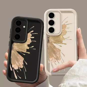 Для Samsung S24 Ultra S23 Plus S22 S21 S20 FE A55 A54 A52 A35 A34 A15 A14 5G противоударный силиконовый мягкий чехол с золотой бабочкой Samsung S24 чёрный