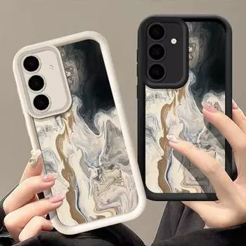 Для Samsung S24 FE S23 Ultra S22 Plus S21 S20 FE A55 A54 A52 A34 A15 A14 чехол противоударный чернильный мраморный текстура мягкий силиконовый чехол для телефона Samsung S24 чёрный