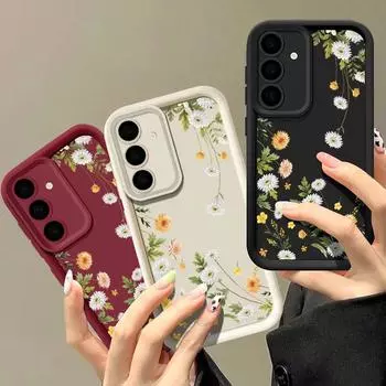 Для Samsung S25 S22 Ultra Plus S24 S23 S21 S20 Fe A16 A15 A55 A35 A54 A56 A36 A56 противоударный силиконовый мягкий чехол с рисунком хризантемы против падения Samsung S25 чёрный