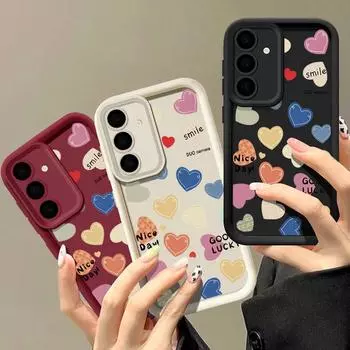 Для Samsung S25 S22 Ultra Plus S24 S23 S21 S20 Fe A16 A15 A55 A35 A54 A56 A36 A56 противоударный рельефный узор в виде сердечек из силикона мягкий противоударный чехол Samsung S25 чёрный