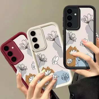 Для Samsung S25 S22 Ultra Plus S24 S23 S21 S20 Fe A16 A15 A55 A35 A54 A56 A36 A56 Противоударный силиконовый мягкий чехол с цветочным узором и защитой от падений Samsung S25 чёрный