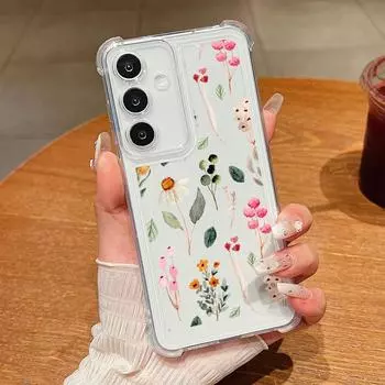 Для Samsung S25 S24 FE S23 Ultra S22 A56 A36 A55 A16 A35 A15 чехол с цветочным узором мягкий силиконовый противоударный защита линз прозрачный тонкий чехол для телефона Samsung S25 edge