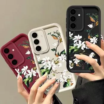 Для Samsung S25 S24 S22 Ultra Plus S23 S21 S20 Fe A55 A54 A53 A52 A35 A15 5g противоударный цветочный узор мягкий силиконовый защитный чехол для объектива Samsung S24 чёрный