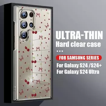 Для Samsung S25 S24 S22 Ultra Plus S23 S21 Fe A16 A54 A34 A35 A52 A53 A55 A15 ударопрочный бант узор прозрачный тонкий жесткий ПК чехол для телефона Samsung S25