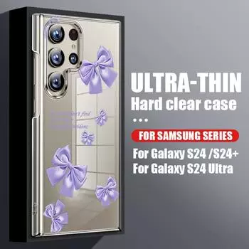 Для Samsung S25 S24 S22 Ultra Plus S23 S21 Fe A16 A54 A34 A35 A52 A53 A55 A15 ударопрочный однотонный цветной узор бант прозрачный тонкий жесткий чехол для ПК Samsung S25 синий