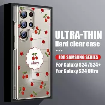Для Samsung S25 S24 S22 Ultra Plus S23 S21 Fe A16 A54 A34 A35 A52 A53 A55 A15 ударопрочный вишневый узор прозрачный тонкий жесткий чехол для телефона из ПК Samsung S25