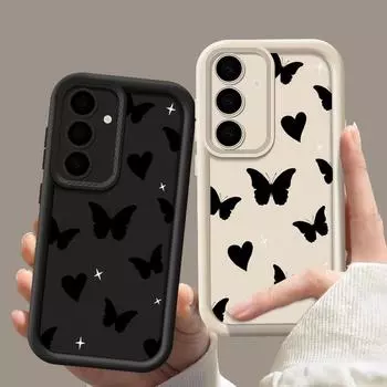 Для Samsung S25 S24 S23 S22 S21 Ultra Plus S20 Fe A55 A54 A53 A52 A35 A15 силиконовый мягкий противоударный защитный чехол для объектива в виде бабочки Samsung S24 чёрный