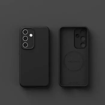 Для Samsung S25 S24 Ultra S23 Plus S22 чехол жидкий силиконовый матовый мягкий защитный объектив тонкий противоударный беспроводной зарядный магнитный чехол на заднюю панель Samsung S25 чёрный