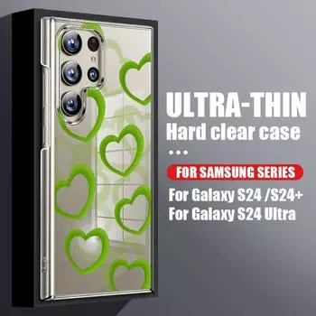 Для Samsung S25 Ultra S24 FE S23 Plus S22 S21 A16 A55 A15 A35 чехол с принтом сердец любви прозрачный тонкий ударопрочный прозрачный жесткий чехол для телефона из ПК Samsung S25 зелёный