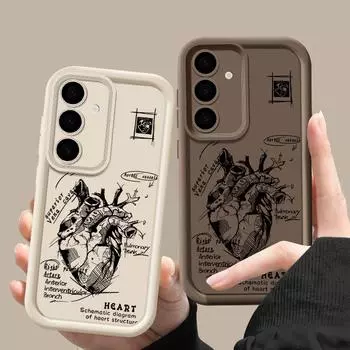 Для Samsung S25 Ultra S24 FE S23 S22 A56 A36 A55 A16 A15 A35 чехол с рисунком в виде сердца мягкий силиконовый противоударный защитный чехол для объектива из ТПУ матовый чехол для телефона Samsung S25