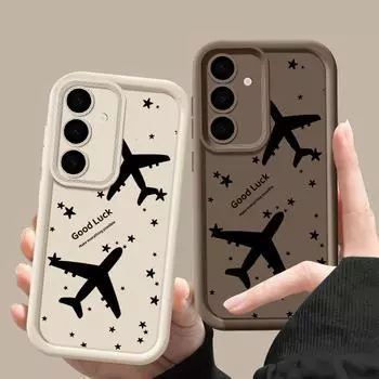 Для Samsung S25 Ultra S24 FE S23 S22 A56 A36 A55 A16 A15 A35 чехол с принтом самолета мягкий силиконовый защитный чехол для линз противоударный матовый чехол для телефона TPU Samsung S25 чёрный