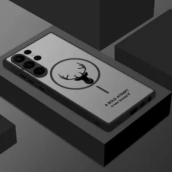 Для Samsung S25 Ultra S24 Plus S23 FE S22 S21 чехол для телефона с принтом оленя матовый прозрачный мягкий край противоударный беспроводной зарядный магнитный жесткий чехол для задней панели из поликарбоната Samsung S25