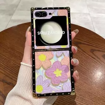 Для Samsung Z Filp5 4 3 S24 S23 S22 S21 Ultra A55 A53 A33 Цветочный чехол ТПУ Противоударный ПК Металлический гибридный садовый узор Корпус телефона Samsung S24