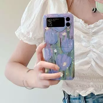 Для Samsung Z Flip4 чехол фиолетовый тюльпан плоский складной чехол для телефона Samsung Z Flip 3 5g Zflip4 противоударный мягкий силиконовый чехол на заднюю панель For Z Flip 4 фиолетовый