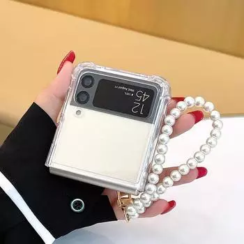 Для Samsung Z Flip 3 5g Чехол с жемчужным браслетом Чехол для Galaxy Zflip 4 Чехол Прозрачный мягкий чехол-раскладушка для телефона Z Flip Sm -F7110 For ZFlip 3