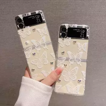 Для Samsung Z Flip 3 5g Zflip4 Противоударная жесткая задняя крышка 3d Прозрачный складной чехол с бабочкой для Samsung Galaxy Z Flip 4 Чехол Galaxy Z Flip 3