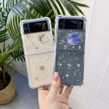 Для Samsung Z Flip 3 Чехол Planet Sequin Прозрачный складной чехол для телефона Samsung Z Flip 4 Zflip3 5g Противоударная жесткая задняя крышка For Z Flip 3