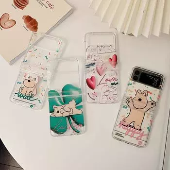 Для Samsung Z Flip 4 Чехол Cute Love Dog Прозрачный складной чехол для телефона Samsung Z Flip 3 5g Flip4 Противоударная жесткая задняя крышка For Samsung Z Flip 4