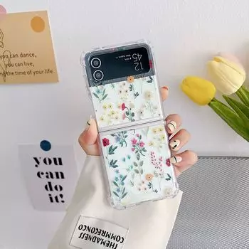 Для Samsung Z Flip 4 Чехол Flash Flower Прозрачный складной чехол для телефона Samsung Z Flip 3 5g Zflip4 Противоударная жесткая задняя крышка For Z Flip 4