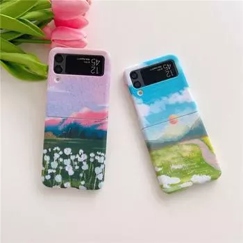 Для Samsung Z Flip 4 Чехол Картина Маслом Пейзаж Складной Чехол Для Телефона Для Samsung Z Flip 3 Flip4 Противоударный Жидкий Жесткий Задняя Крышка Samsung Z Flip 4