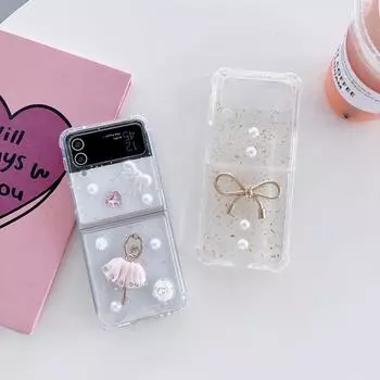 Для Samsung Z Flip 4 Чехол Прозрачный складной чехол с 3D бантом для девочек для Samsung Z Flip 3 5g Zflip4 Противоударная жесткая задняя крышка For Z Flip 4