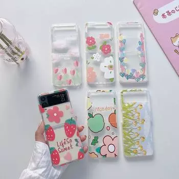 Для Samsung Z Flip 4 Чехол с цветочным узором Прозрачный складной чехол для телефона Samsung Z Flip 3 5g Flip4 Противоударная жесткая задняя крышка For Z Flip 4