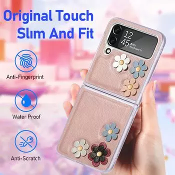 Для Samsung Z Flip 4 складной кожаный чехол с цветком для Samsung Galaxy Z Flip 4 5g Flip4 Zflip4 противоударный тонкий защитный чехол for Samsung Z Flip 4 чёрный
