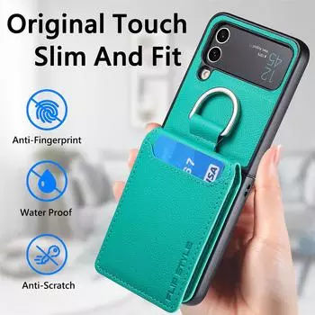 Для Samsung Z Flip 4 Zflip4 Кожаный чехол с кольцом для защиты от падения на палец, кожаный чехол для Samsung Galaxy Z Flip 4 Flip4 5g, чехол для телефона for Samsung Z Flip 4 коричневый