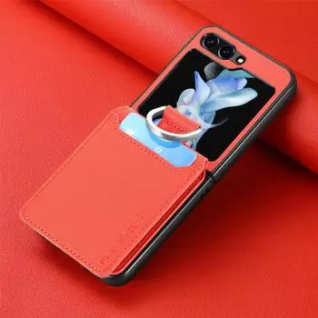 для samsung z flip 5 анти-падение слот для карт телефон аксессуары чехол для Samsung Galaxy Z Flip 5 Flip5 кольцо для пальца кожаная сумка for Samsung Z Flip 5