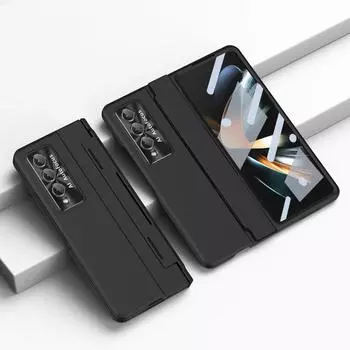 Для Samsung Z Fold4 стеклянная пленка на весь корпус противоударный чехол для Samsung Galaxy Z Fold4 Fold 4 Fold3 Fold 3 5g Zfold4 Нескользящая сумка for Samsung Z Fold 3 чёрный