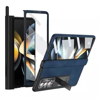 Для Samsung Z Fold 4 противоударный противоскользящий стеклянный пленочный чехол для Samsung Galaxy Z Fold4 Fold 4 удобный чехол с подставкой for Samsung Z Fold 4 синий
