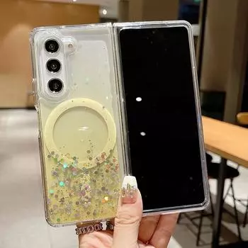 Для Samsung Z Fold 6 5 Чехол Gradient Glitter Магнитный чехол Magsafe Для Samsung Z Fold5 Z Fold4 Z Fold3 Чехол для беспроводной зарядки For Samsung Z Fold 5 розовый