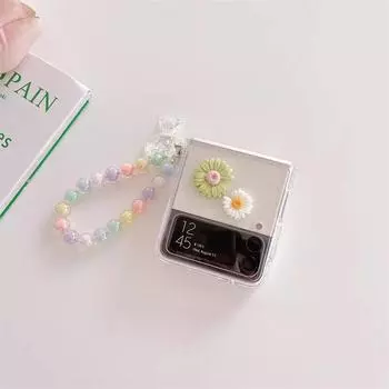 Для Samsung Zflip 3 4 цветной браслет с бусинами, чехол для телефона Galaxy Zflip, прозрачный чехол с цветком ромашки, защитная задняя крышка For Samsung ZFlip 4