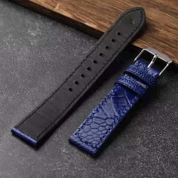 Для синего кожаного ремешка для часов страуса 18 19 20 21 22 мм винтажный мягкий кожаный ремешок, мужской браслет 18mm