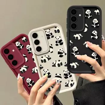 Для Smausng S25 S24 S22 Ultra Plus S23 S21 S20 Fe A55 A54 A53 A52 A35 A34 A15 5g Pandas Pattern противоударный защитный силиконовый мягкий чехол для объектива Samsung S24 чёрный
