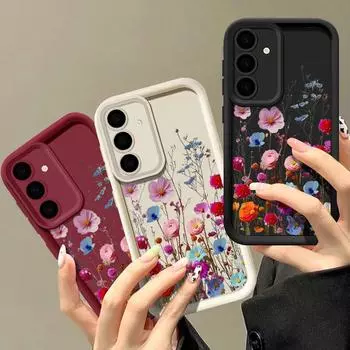 Для Smausng S25 S24 S22 Ultra Plus S23 S21 S20 Fe A55 A54 A53 A52 A35 A34 A15 5g цветочный узор противоударный защитный силиконовый мягкий чехол для объектива Samsung S24 чёрный