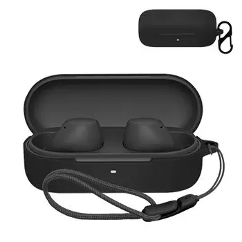 Для SONY Case Cover Wireless Earphones Silicone Protective Case Carabiner Drop Scratch Dustproof WF-C510 [NOUKAJU] (С + ремешком) Профилактика, чёрный